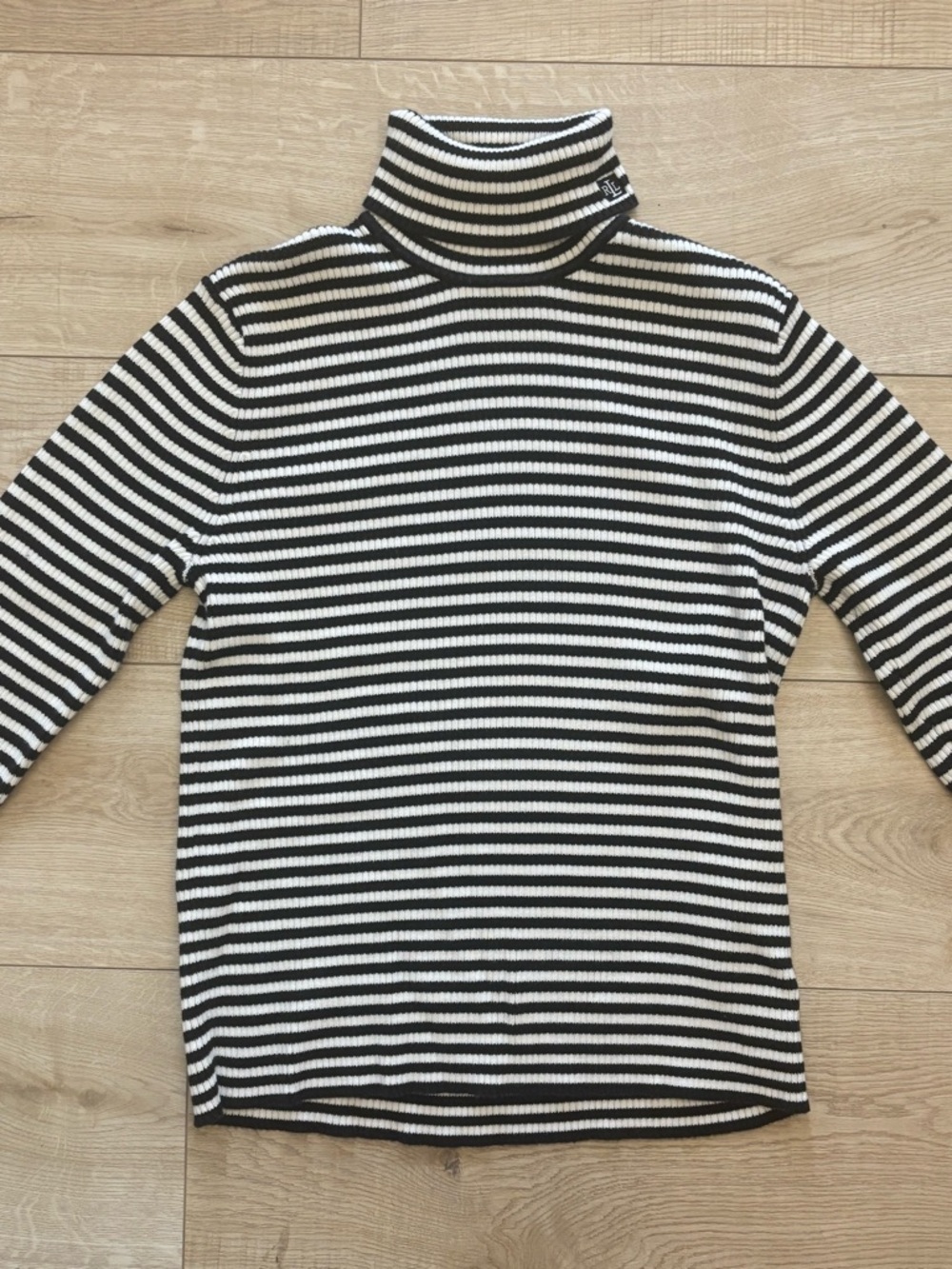 Ralph Lauren Preppy Black & White Striped Chunky Knit Turtleneck Sweater Ribbed - Picture 3 of 10